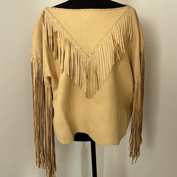 O/S Real Leather Poncho / Cape with tassels - Picture 1 of 6